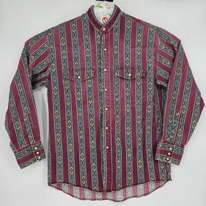 Vintage Express Rider Shirt Mens Large Western Pearl Snap Mandarin Collar